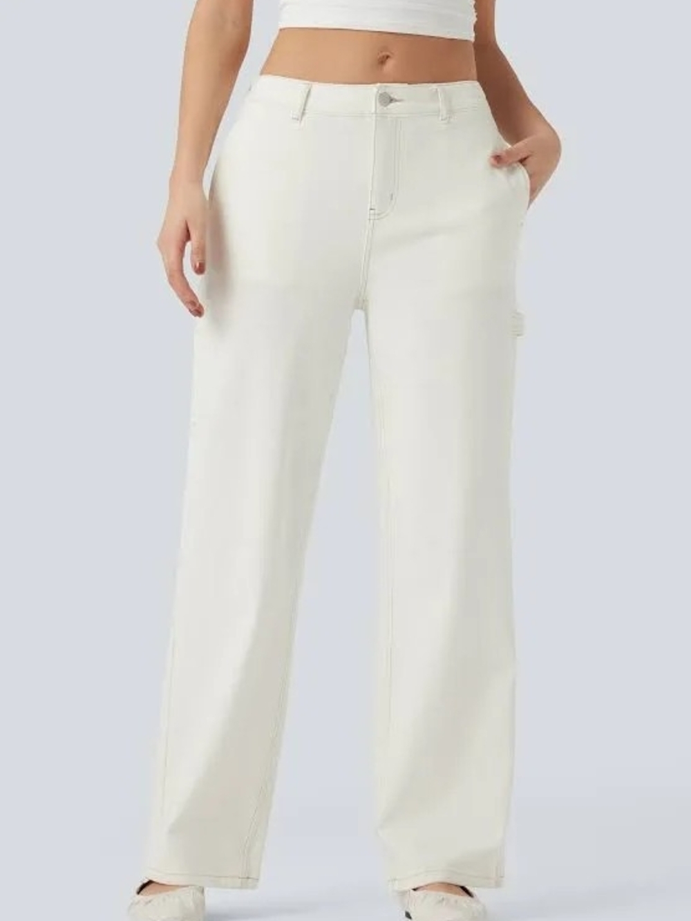Halara Flex High Waisted Carpenter Jeans - Off-White / Cream